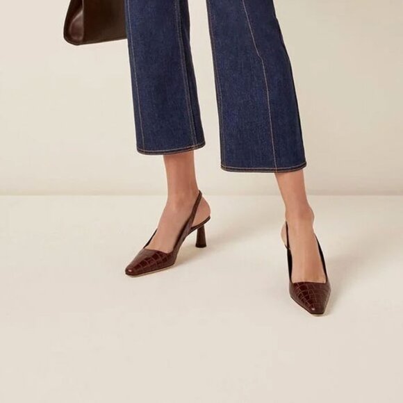 BY FAR DIANA Sandals Womens 40 Nutella Croco Embossed Leather Slingback *LOVELY* - Picture 4 of 10